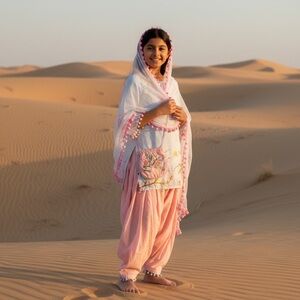 Girl’s Floral Salwar Suit Set - Pink and Blue